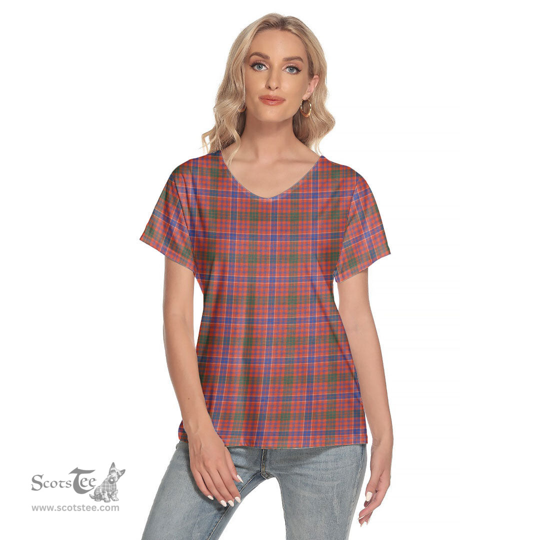 ScotsTee Shop Scottish MacRae Ancient Clan Tartan Womens V Neck T Shirt