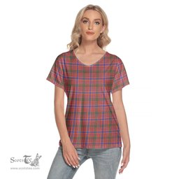 ScotsTee Shop Scottish MacRae Ancient Clan Tartan Womens V Neck T Shirt