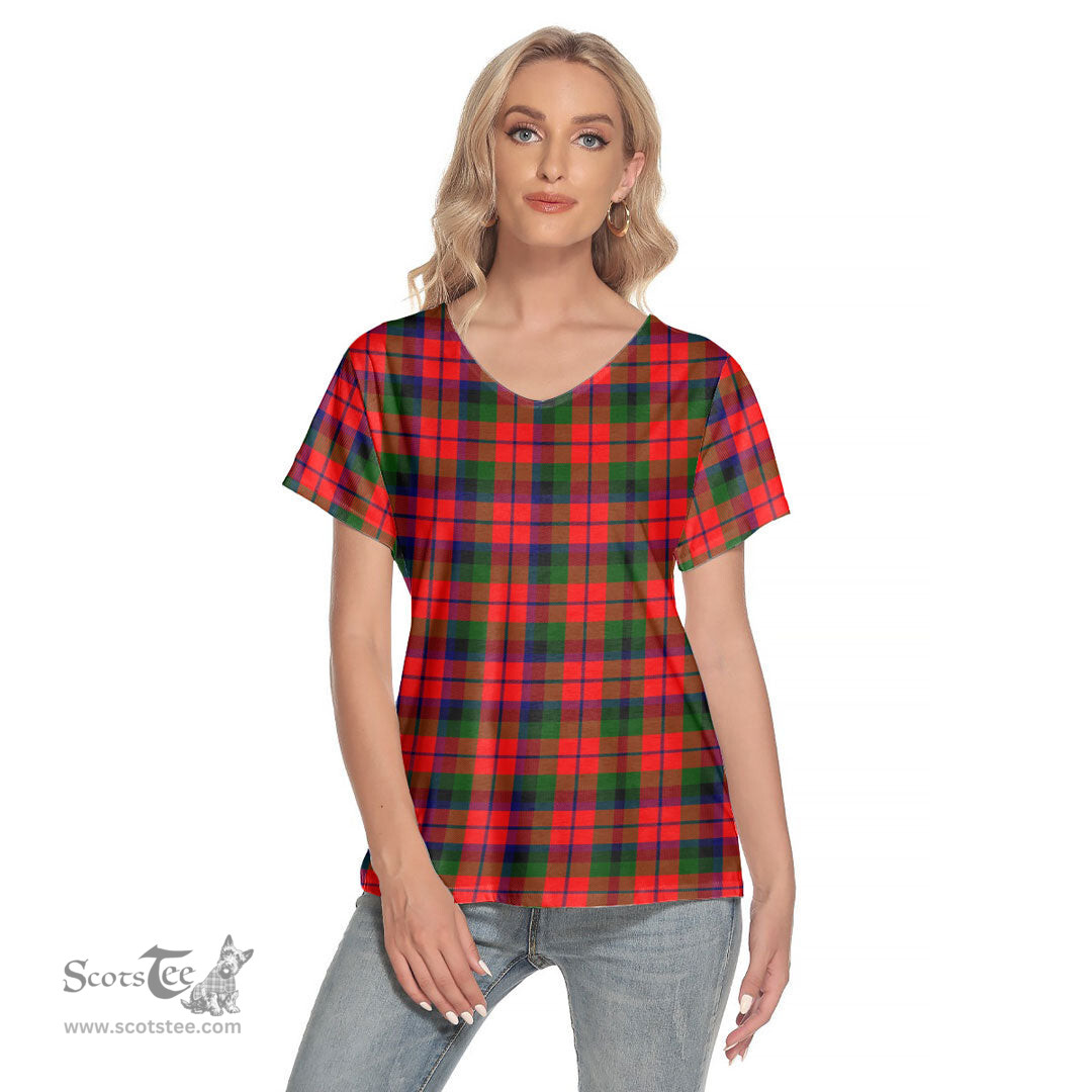 ScotsTee Shop Scottish MacNaughton Modern Clan Tartan Womens V Neck T Shirt
