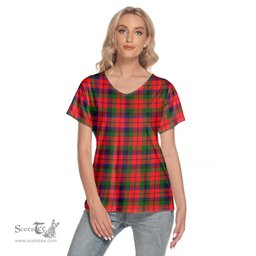 ScotsTee Shop Scottish MacNaughton Modern Clan Tartan Womens V Neck T Shirt