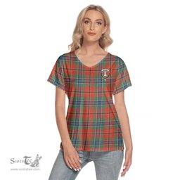 ScotsTee Shop Scottish MacLean of Duart Ancient Clan Crest Tartan Womens V Neck T Shirt