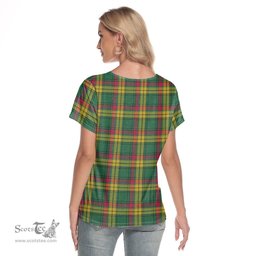 ScotsTee Shop Scottish MacMillan Old Ancient Clan Crest Tartan Womens V Neck T Shirt