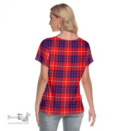 ScotsTee Shop Scottish Hamilton Modern Clan Tartan Womens V Neck T Shirt