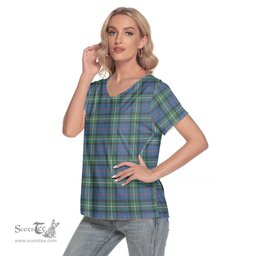 ScotsTee Shop Scottish MacPhail Hunting Ancient Clan Tartan Womens V Neck T Shirt