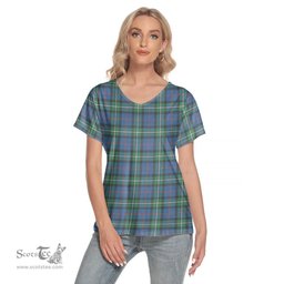 ScotsTee Shop Scottish MacPhail Hunting Ancient Clan Tartan Womens V Neck T Shirt