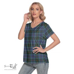 ScotsTee Shop Scottish MacInnes Modern Clan Tartan Womens V Neck T Shirt