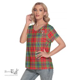 ScotsTee Shop Scottish MacLean of Duart Modern Clan Crest Tartan Womens V Neck T Shirt