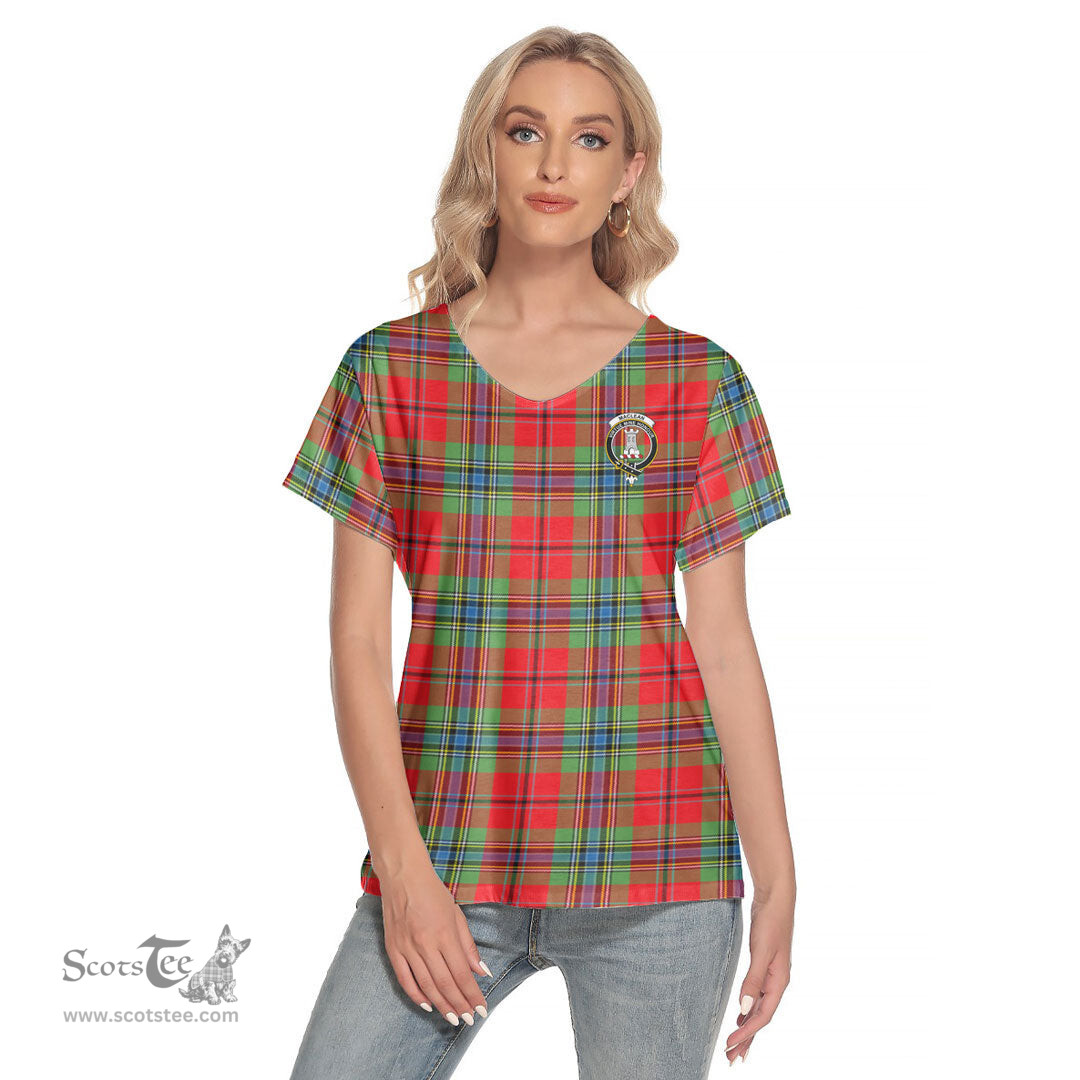 ScotsTee Shop Scottish MacLean of Duart Modern Clan Crest Tartan Womens V Neck T Shirt
