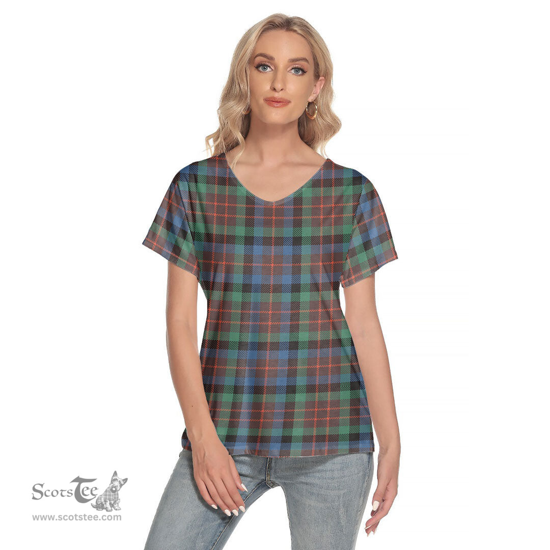 ScotsTee Shop Scottish MacDuff Hunting Ancient Clan Tartan Womens V Neck T Shirt
