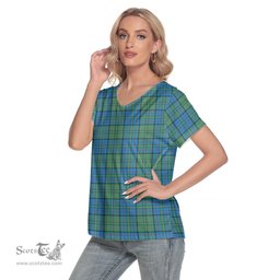 ScotsTee Shop Scottish Lockhart Clan Tartan Womens V Neck T Shirt