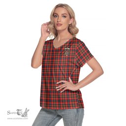 ScotsTee Shop Scottish Innes Modern Clan Crest Tartan Womens V Neck T Shirt