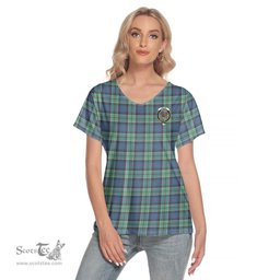 ScotsTee Shop Scottish Leslie Hunting Ancient Clan Crest Tartan Womens V Neck T Shirt