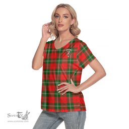 ScotsTee Shop Scottish Lennox Modern Clan Crest Tartan Womens V Neck T Shirt