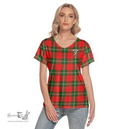 ScotsTee Shop Scottish Lennox Modern Clan Crest Tartan Womens V Neck T Shirt