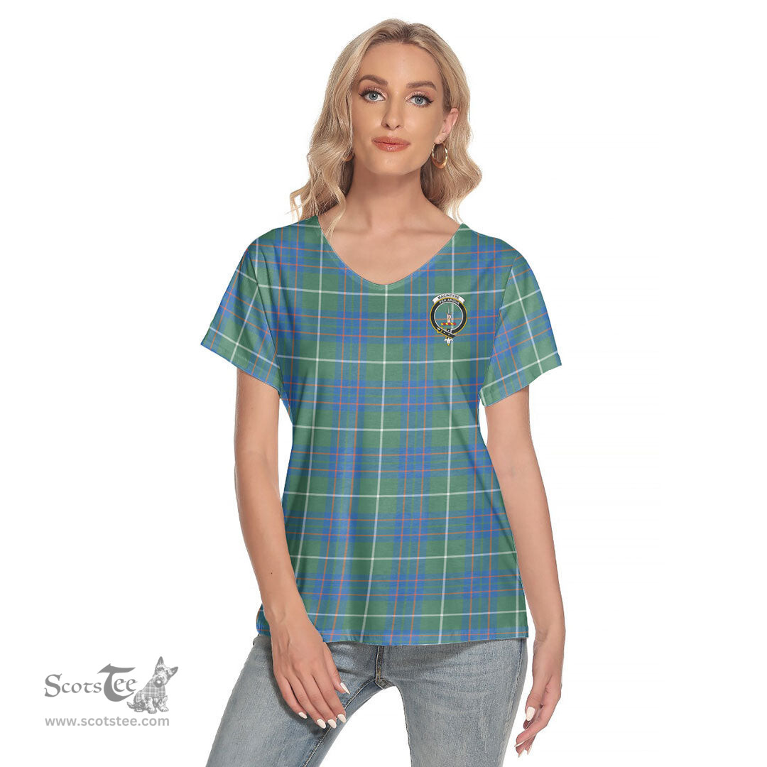 ScotsTee Shop Scottish MacIntyre Hunting Ancient Clan Crest Tartan Womens V Neck T Shirt