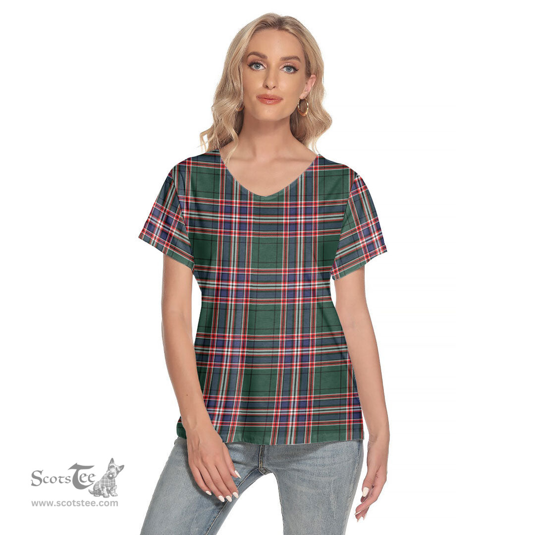 ScotsTee Shop Scottish MacFarlane Hunting Modern Clan Tartan Womens V Neck T Shirt