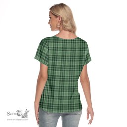 ScotsTee Shop Scottish MacDonald Lord of the Isles Hunting Clan Crest Tartan Womens V Neck T Shirt