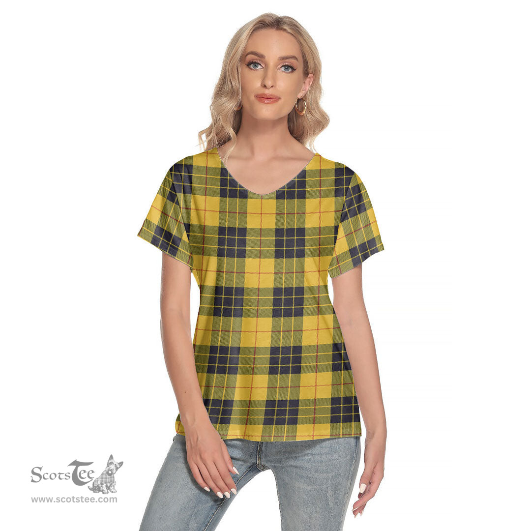 ScotsTee Shop Scottish MacLeod of Lewis Ancient Clan Tartan Womens V Neck T Shirt