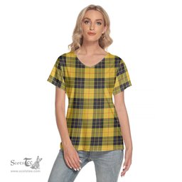 ScotsTee Shop Scottish MacLeod of Lewis Ancient Clan Tartan Womens V Neck T Shirt