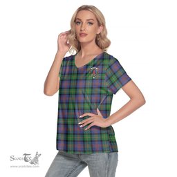 ScotsTee Shop Scottish Logan Ancient Clan Crest Tartan Womens V Neck T Shirt
