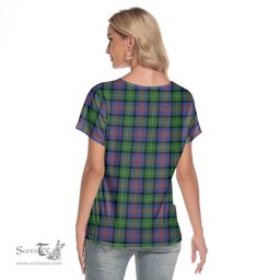 ScotsTee Shop Scottish Logan Ancient Clan Crest Tartan Womens V Neck T Shirt