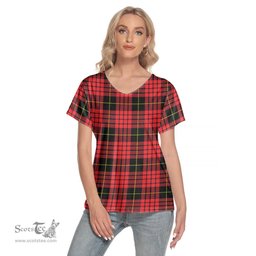 ScotsTee Shop Scottish MacQueen Modern Clan Tartan Womens V Neck T Shirt