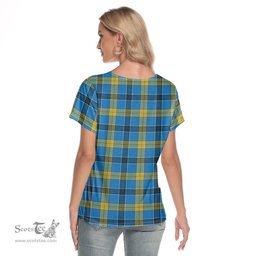 ScotsTee Shop Scottish Laing Clan Crest Tartan Womens V Neck T Shirt