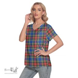 ScotsTee Shop Scottish MacBeth Modern Clan Tartan Womens V Neck T Shirt