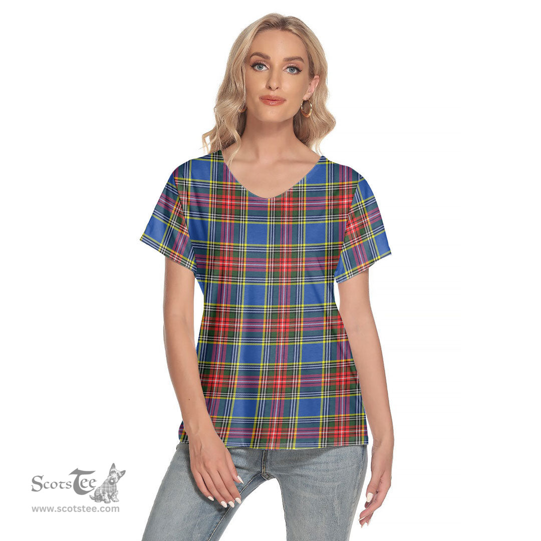 ScotsTee Shop Scottish MacBeth Modern Clan Tartan Womens V Neck T Shirt