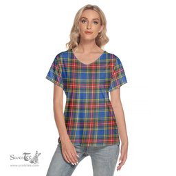 ScotsTee Shop Scottish MacBeth Modern Clan Tartan Womens V Neck T Shirt
