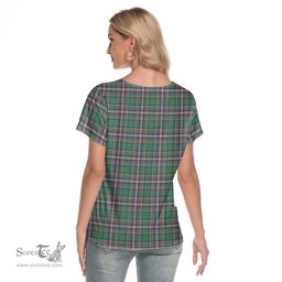 ScotsTee Shop Scottish MacFarlane Hunting Ancient Clan Crest Tartan Womens V Neck T Shirt
