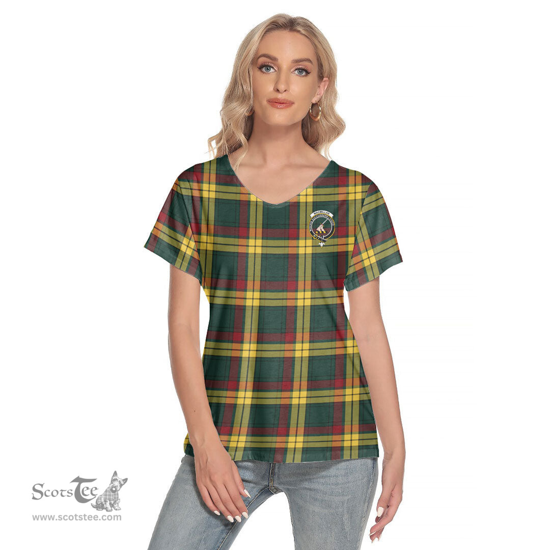 ScotsTee Shop Scottish MacMillan Old Modern Clan Crest Tartan Womens V Neck T Shirt