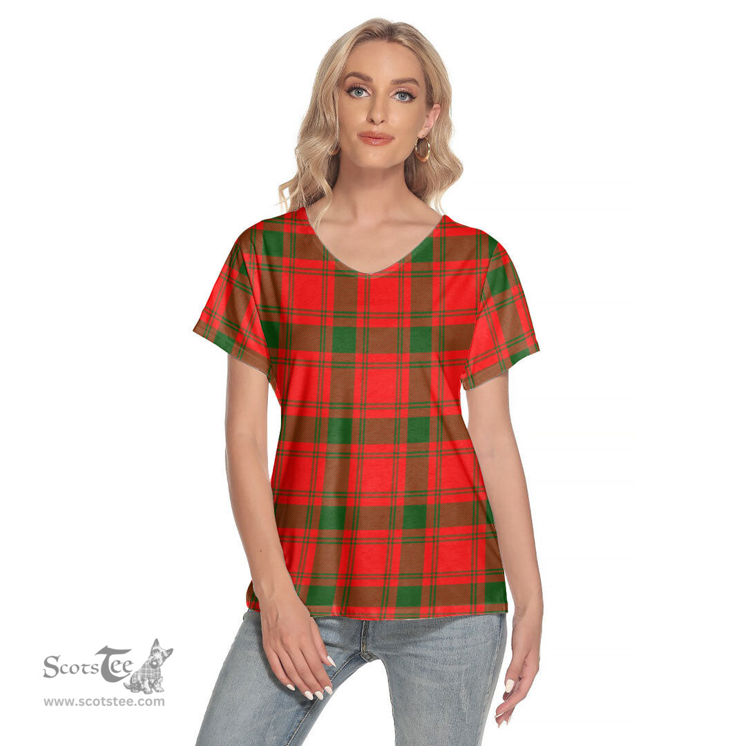 ScotsTee Shop Scottish MacQuarrie Modern Clan Tartan Womens V Neck T Shirt