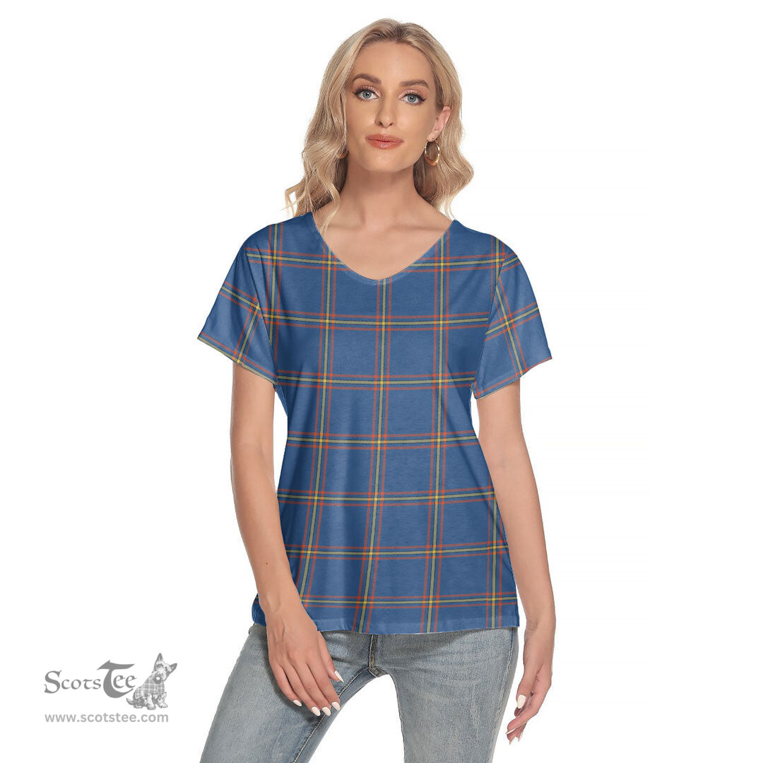 ScotsTee Shop Scottish MacLaine of Loch Buie Hunting Ancient Clan Tartan Womens V Neck T Shirt