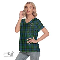 ScotsTee Shop Scottish MacKay Modern Clan Crest Tartan Womens V Neck T Shirt