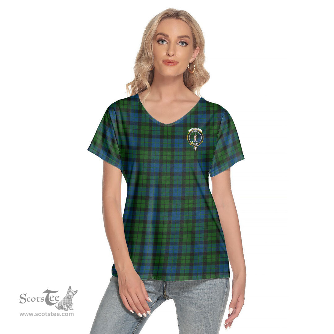 ScotsTee Shop Scottish MacKay Modern Clan Crest Tartan Womens V Neck T Shirt