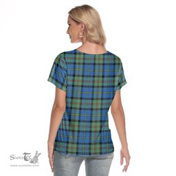 ScotsTee Shop Scottish MacLeod of Harris Ancient Clan Crest Tartan Womens V Neck T Shirt