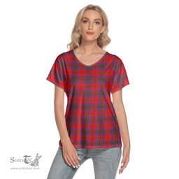 ScotsTee Shop Scottish Leslie Modern Clan Tartan Womens V Neck T Shirt