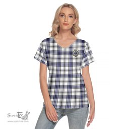 ScotsTee Shop Scottish Hannay Modern Clan Crest Tartan Womens V Neck T Shirt