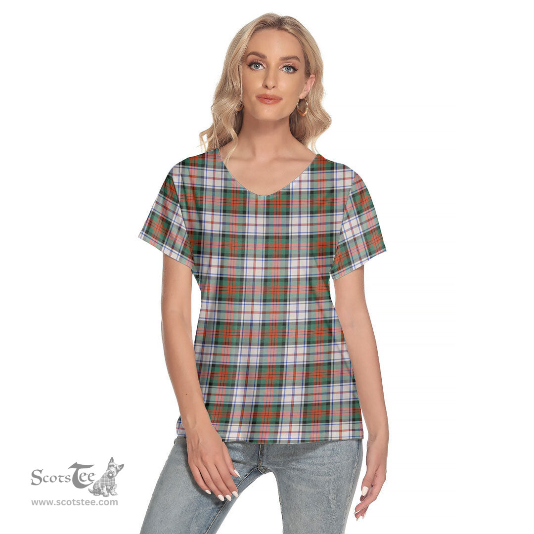 ScotsTee Shop Scottish MacDuff Dress Ancient Clan Tartan Womens V Neck T Shirt