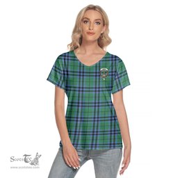 ScotsTee Shop Scottish Keith Ancient Clan Crest Tartan Womens V Neck T Shirt