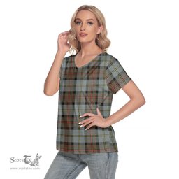 ScotsTee Shop Scottish MacLeod of Harris Weathered Clan Tartan Womens V Neck T Shirt
