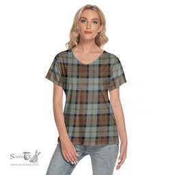 ScotsTee Shop Scottish MacLeod of Harris Weathered Clan Tartan Womens V Neck T Shirt