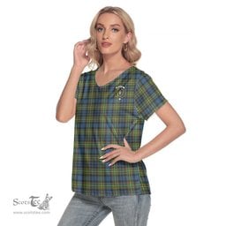 ScotsTee Shop Scottish MacLellan Ancient Clan Crest Tartan Womens V Neck T Shirt