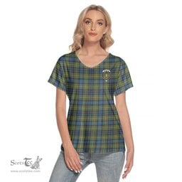 ScotsTee Shop Scottish MacLellan Ancient Clan Crest Tartan Womens V Neck T Shirt