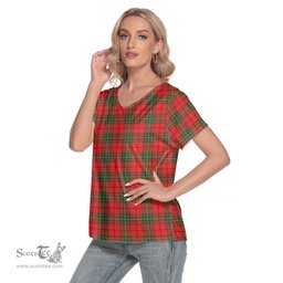 ScotsTee Shop Scottish MacAulay Modern Clan Tartan Womens V Neck T Shirt