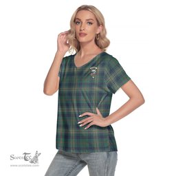 ScotsTee Shop Scottish Kennedy Modern Clan Crest Tartan Womens V Neck T Shirt