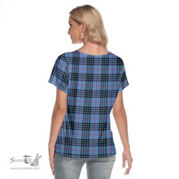 ScotsTee Shop Scottish MacKay Blue Clan Crest Tartan Womens V Neck T Shirt