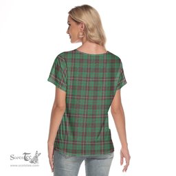 ScotsTee Shop Scottish MacKinnon Hunting Ancient Clan Crest Tartan Womens V Neck T Shirt