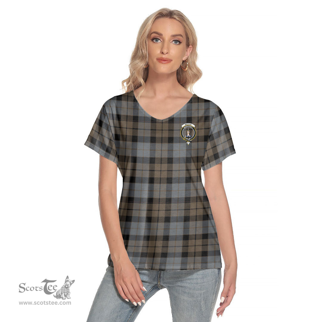 ScotsTee Shop Scottish MacKay Weathered Clan Crest Tartan Womens V Neck T Shirt